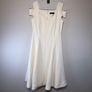 Donna Karen NY Cold Shoulder Fit & Flare Women's 6? Cream Dress Feminine SEE